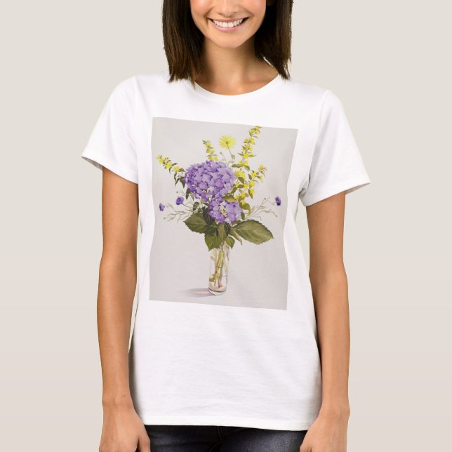 Blue Hydrangea with Yellow Loosestrife T-Shirt (Front)