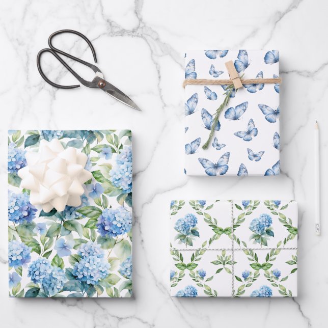 Blue Hydrangea Wrapping Paper (Front)