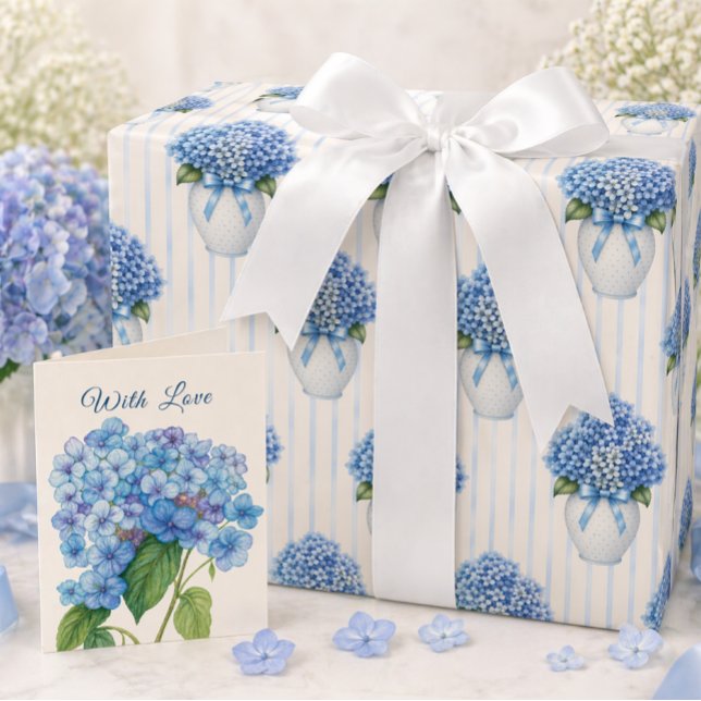 Blue Hydrangea Wrapping Paper Elegant Floral Gift (Create a beautiful gift with hydrangea wrap and matching card—shop the complete look today)