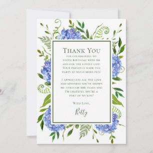 Blue Hydrangeas 100th Birthday  Thank You Card