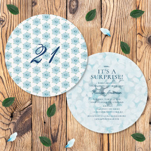 Blue Hydrangeas 21st Surprise Birthday Party Invitation