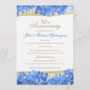 Blue Hydrangeas 50th Anniversary Invitation