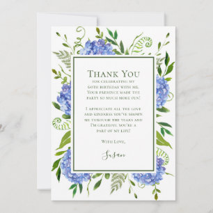 Blue Hydrangeas 60th Birthday  Thank You Card