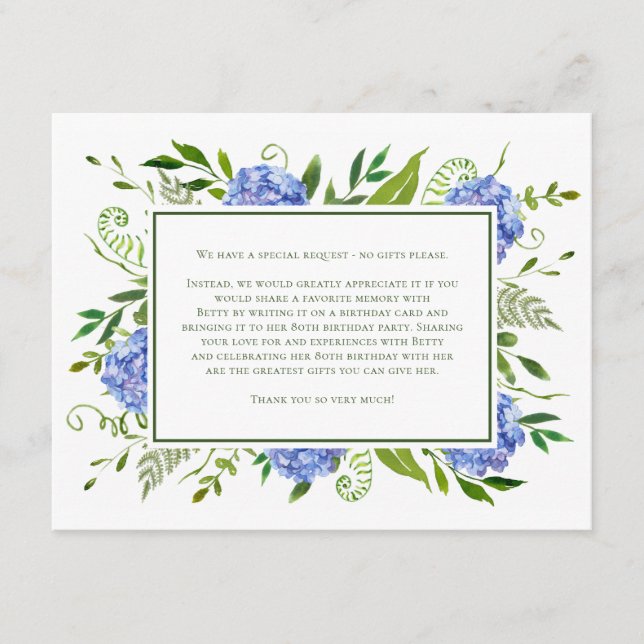 Blue Hydrangeas 80th Birthday Card Request (Front)