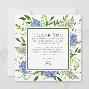 Blue Hydrangeas 80th Birthday  Thank You Card