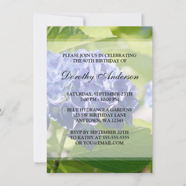 Blue Hydrangeas 90th Birthday Party Invitations (Front)