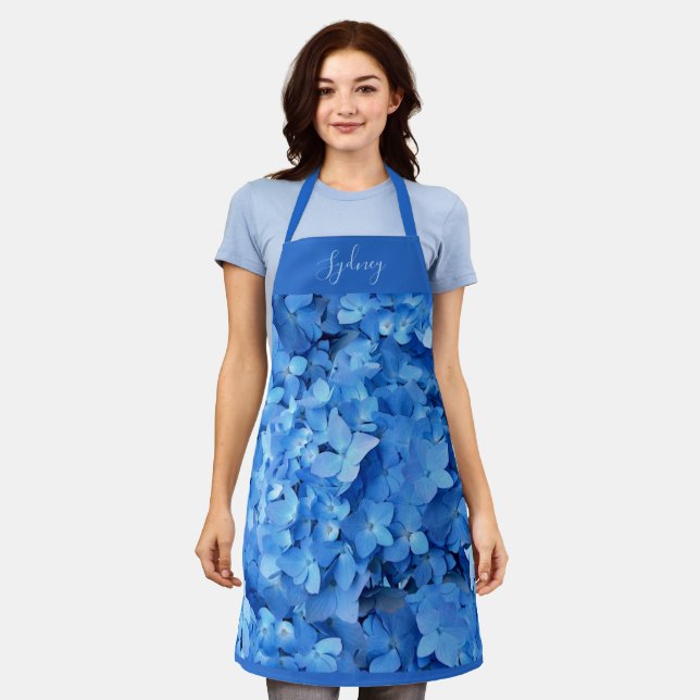 Blue Hydrangeas All Over Print Apron With Name (Worn)