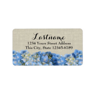 Blue Hydrangeas and Burlap Label