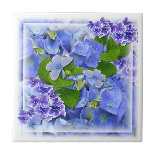 Blue Hydrangeas and Butterflies Tile (Front)