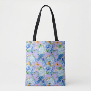 Blue Hydrangeas and Hummingbirds Tote Bag