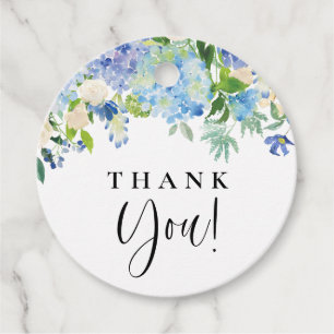 Blue Hydrangeas and Ivory Roses Wedding Thank You Favour Tags