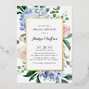 Blue Hydrangeas and Pink Roses Bridal Brunch