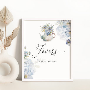 Blue Hydrangeas baby shower Favours Poster
