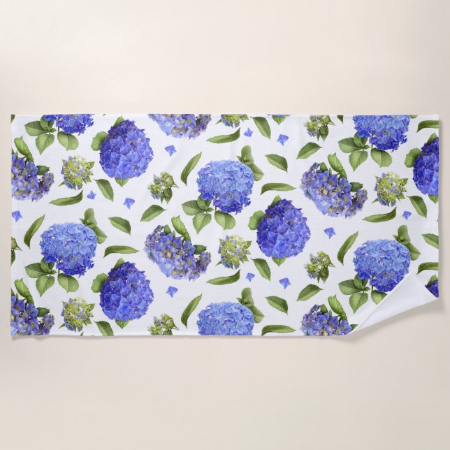 Blue Hydrangeas Beach Towel (Front)