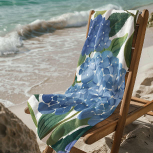 Blue Hydrangeas   Beautiful Floral Bush Beach Towel