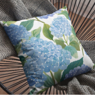 Blue Hydrangeas   Beautiful Floral Bush Cushion