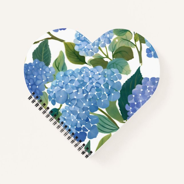 Blue Hydrangeas | Beautiful Floral Bush Heart Notebook (Front)
