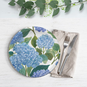 Blue Hydrangeas Beautiful Floral Bush Paper Plate