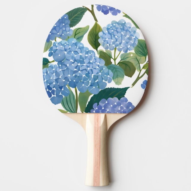 Blue Hydrangeas | Beautiful Floral Bush Ping Pong Paddle (Front)