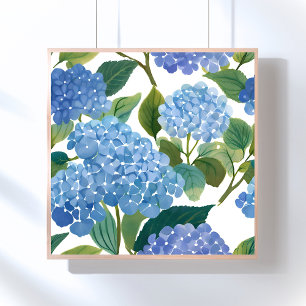 Blue Hydrangeas Beautiful Floral Bush Poster