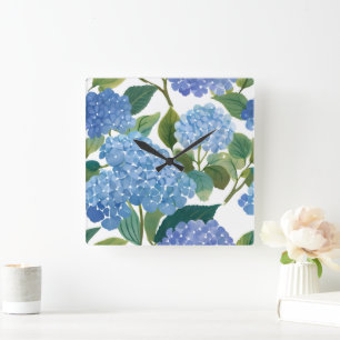Blue Hydrangeas Beautiful Floral Bush Square Wall Clock