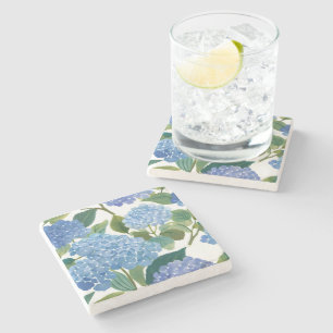 Blue Hydrangeas   Beautiful Floral Bush Stone Coaster