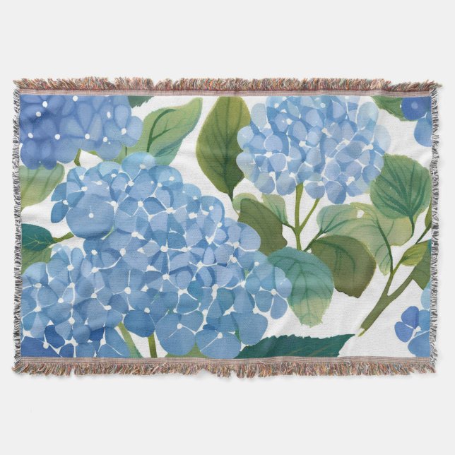 Blue Hydrangeas | Beautiful Floral Bush Throw Blanket (Front)