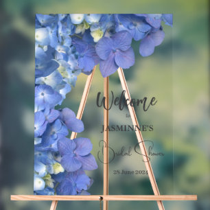 Blue Hydrangeas Blooms Bridal Shower Acrylic Sign