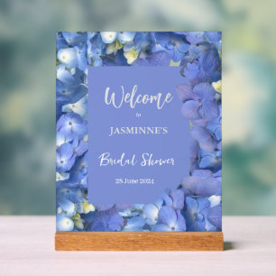 Blue Hydrangeas Blooms Bridal Shower Acrylic Sign