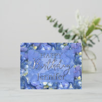 Blue Hydrangeas Blooms Happy Birthday Custom Name 