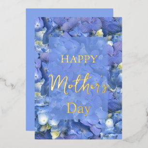Blue Hydrangeas Blooms Mother's Day    Foil Holiday Card