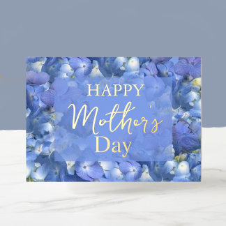 Blue Hydrangeas Blooms Mother's Day    Foil Holiday Card
