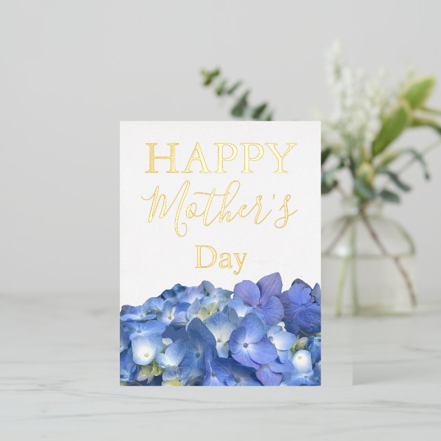Blue Hydrangeas Blooms Mother's Day    Foil Holiday Postcard (Standing Front)