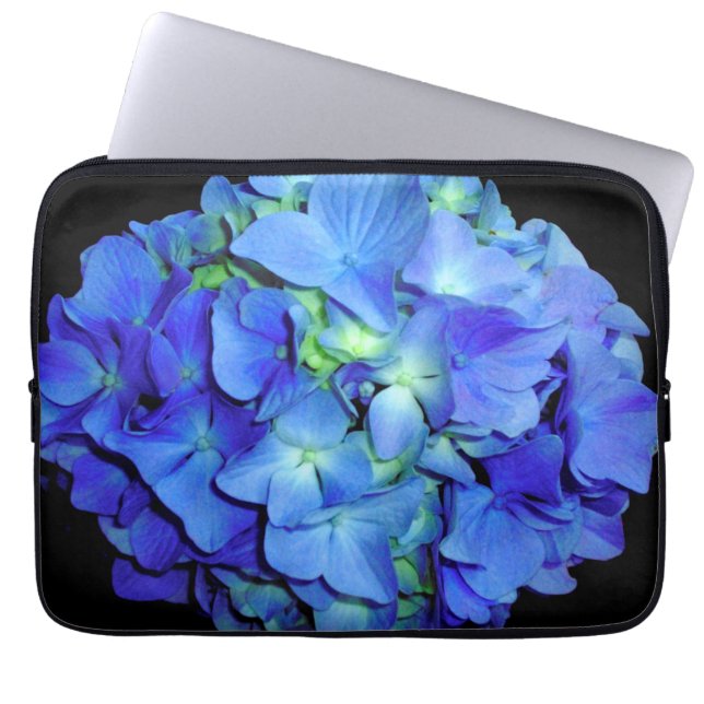 Blue hydrangeas, blue roses, elegant  blue flowers laptop sleeve (Front)