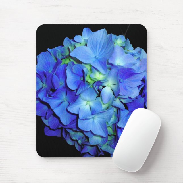 Blue hydrangeas, blue roses, elegant  blue flowers mouse mat (With Mouse)