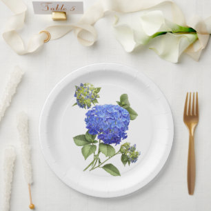 Blue Hydrangeas Botanical Art Paper Plates