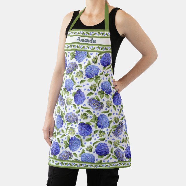 Blue Hydrangeas Botanical Pattern Personalised Apron (Insitu)