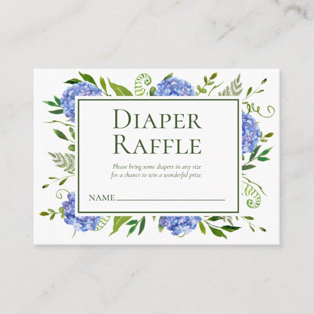 Blue Hydrangeas Boy Baby Shower Diaper Raffle Enclosure Card (Front)