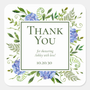 Blue Hydrangeas Boy Baby Shower Thank You Square Sticker