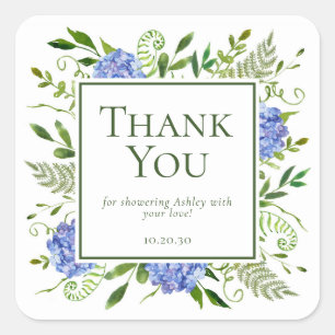Blue Hydrangeas Boy Baby Shower Thank You Square Sticker