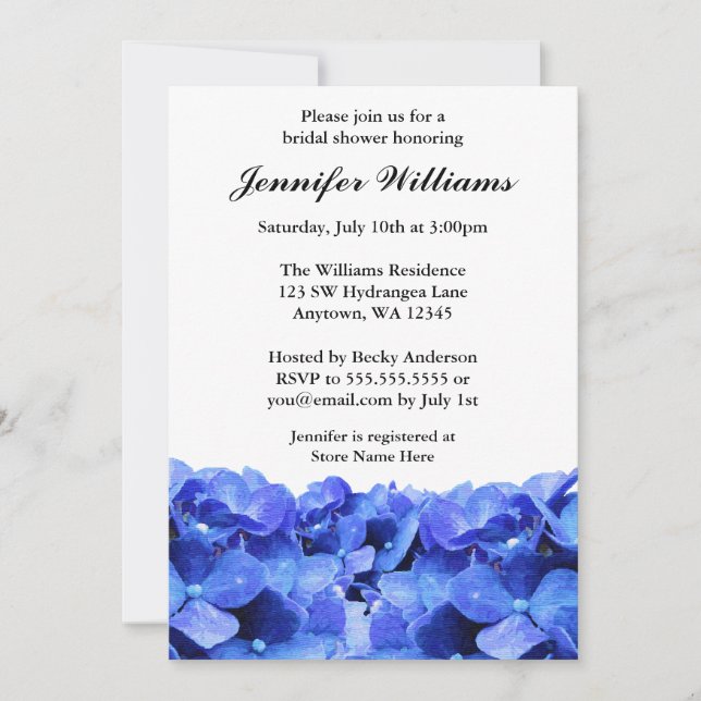 Blue Hydrangeas Bridal Shower Invitation (Front)