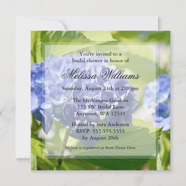 Blue Hydrangeas Bridal Shower Invitations (Front)