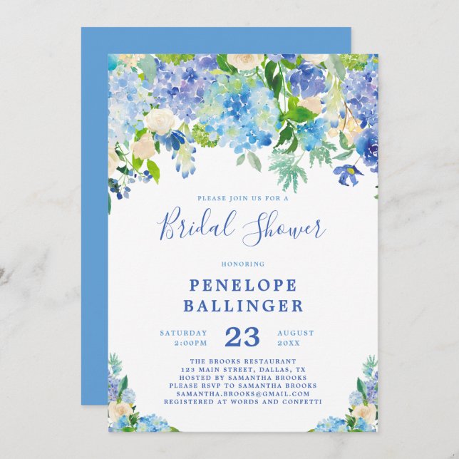 Blue Hydrangeas Bridal Shower Invite (Front/Back)