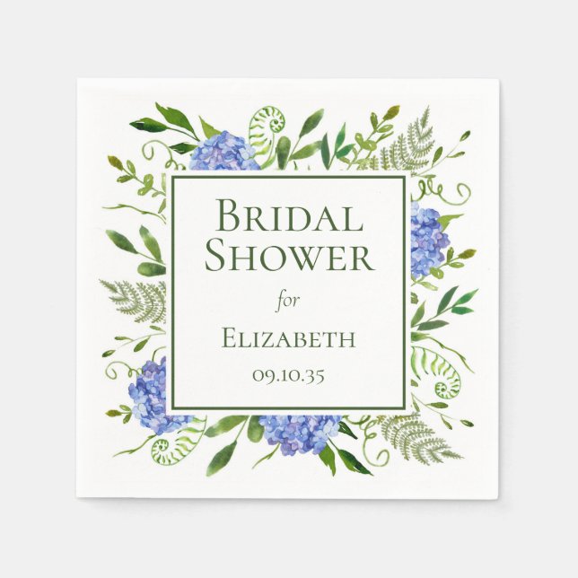 Blue Hydrangeas Bridal Shower Napkin (Front)