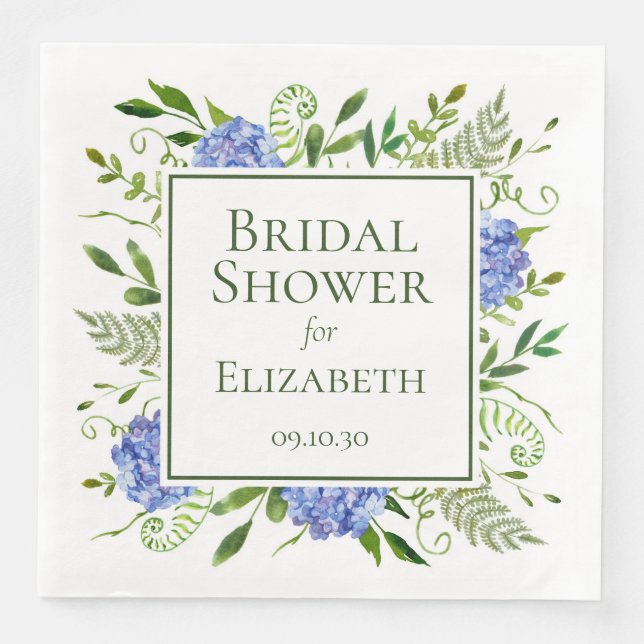 Blue Hydrangeas Bridal Shower Napkin (Front)