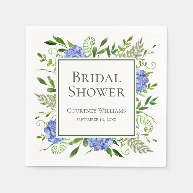 Blue Hydrangeas Bridal Shower Napkin (Front)