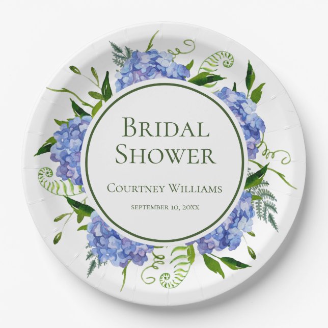 Blue Hydrangeas Bridal Shower Paper Plate (Front)