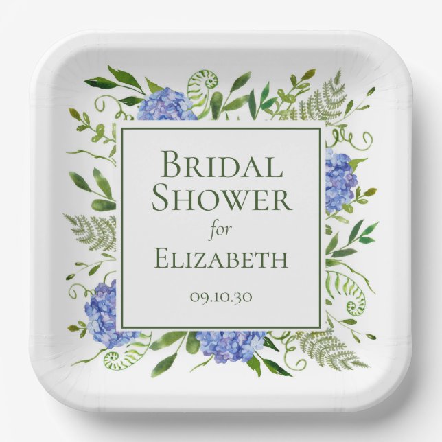 Blue Hydrangeas Bridal Shower Paper Plate (Front)