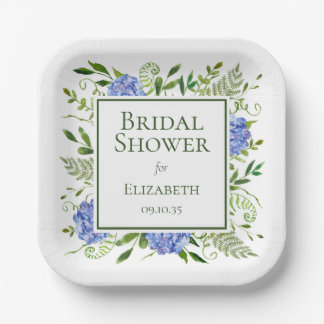 Blue Hydrangeas Bridal Shower Paper Plate