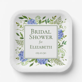 Blue Hydrangeas Bridal Shower Paper Plate